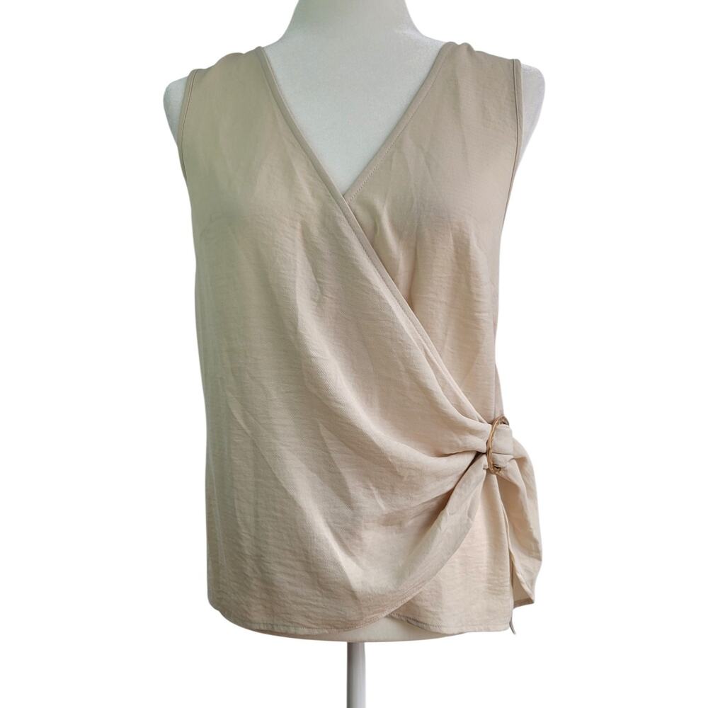 NWT MAURICES Creamy White Ivory Wrap Tie Front Sleeveless Blouse Women's XS